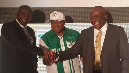 (L-r): Dr. Ernest Ndukwe, chairman, OpenMedia Group, Dr. Femi Thomas, executive secretary of the National Health Insurance Scheme (NHIS) and Michael Ikpoki, chief executive officer, MTN Nigeria, during the launch of Y'ello Health in Lagos...on Monday.